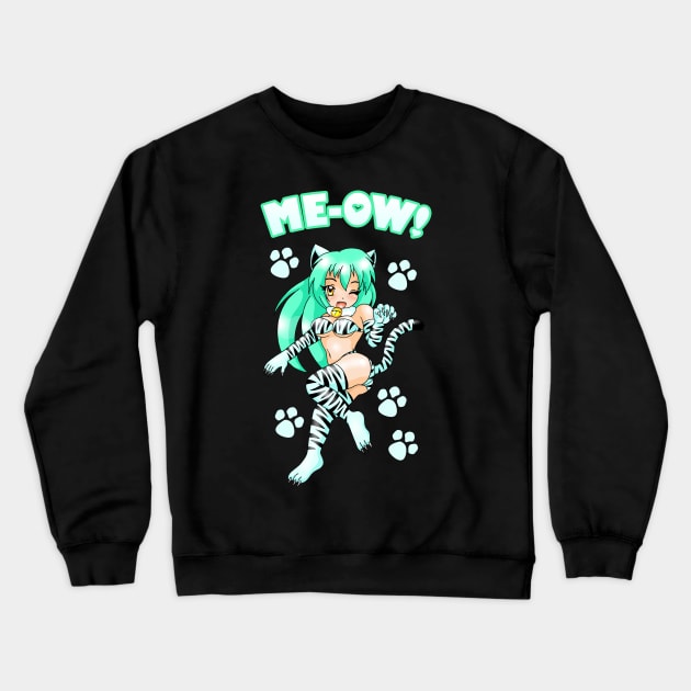 Me-Ow Catgirl Crewneck Sweatshirt by wildsidecomix